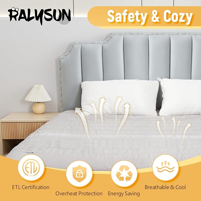 Electric Mattress Pad Full Size 54"x75",6 Heating Levels & 1-10 Hour Auto Shut Off,Warm and Soft Comfort Fabric with 15 Inch Deep Pocket,Machine Washable,Gray