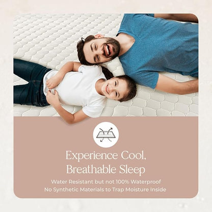 100% Cotton Organic Mattress Pad - Breathable & Cooling Mattress Protector Twin Size - Premium 300GSM Quilted and Noiseless Machine Washable Organic Mattress Protector (White, Twin)