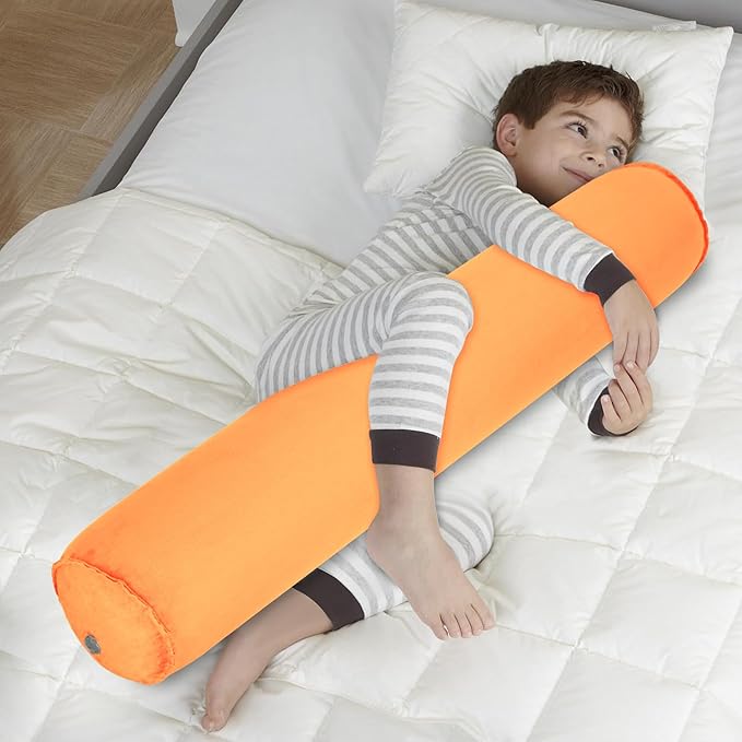 Inflatable Body Pillow for Adults Kids, 35 Inch Body Pillows for Side Sleeper, Travel Body Pillow for Bed, Bolster Pillow, Round Cervical Cylinder Pillow for Sleeping