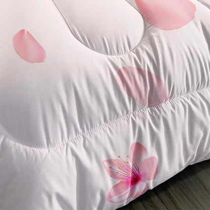 Cherry Blossoms Comforter Set Twin Size 3Pcs Romantic Theme Pink Bedding Set Girl Floral Down Quilt with 1 Comforter and 2 Pillowcases