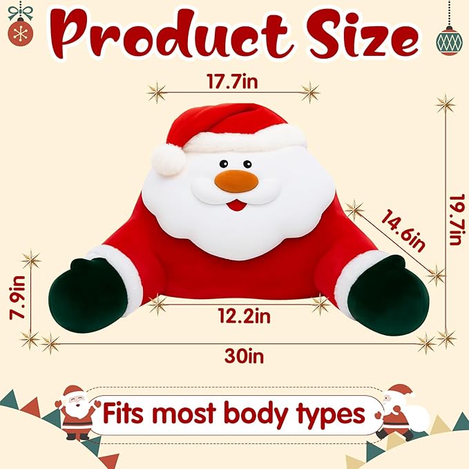 Breling Christmas Reading Pillows Santa Claus Pillow Gifts for Bed Sitting up, 30" x 19.7" Large Backrest Cushion with Arms Back Support for Reading Rest Sit up on Couch Sofa Floor