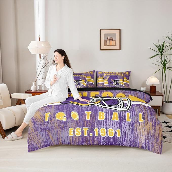 Erosebridal 7 Pieces Classic Sports Bed in A Bag King Football Comforter Sets with Sheets Seasonal Color Football Bedding Set for Men Women Seasonal Color City Silhouette Bed Set
