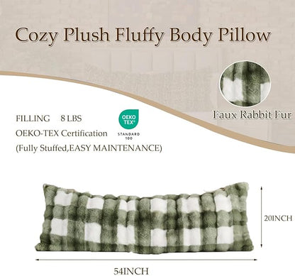 Full Body Pillow 20x54 Inch,Memory Foam Pregnancy Pillow for Side Sleepers,Orthopedic Back Support Maternity Pillow for Women (with Removable Cover)-Sage Green Grid Print