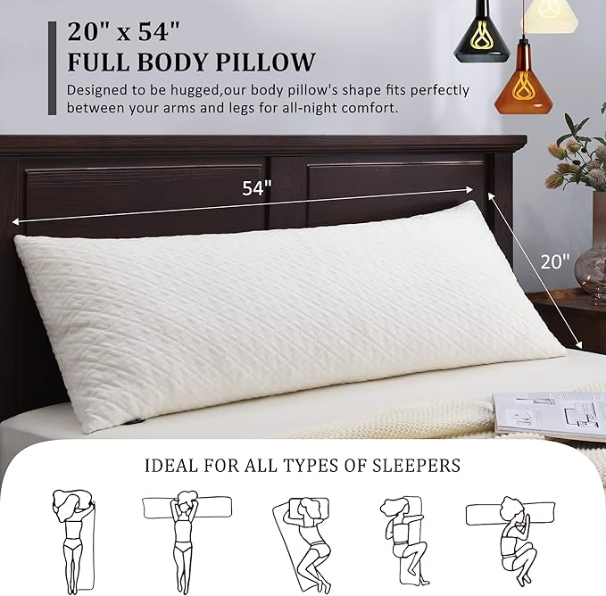 Basic Beyond Memory Foam Pillows - Long Body Pillows for Adults, 20x54, Side & Back Sleepers