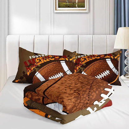 Kids Comforter Set Rugby Printed Pattern Bedding Set with 1 Comforter and 2 Pillowcases for Girls Boys Bedroom All Season(Rugby03 Queen)