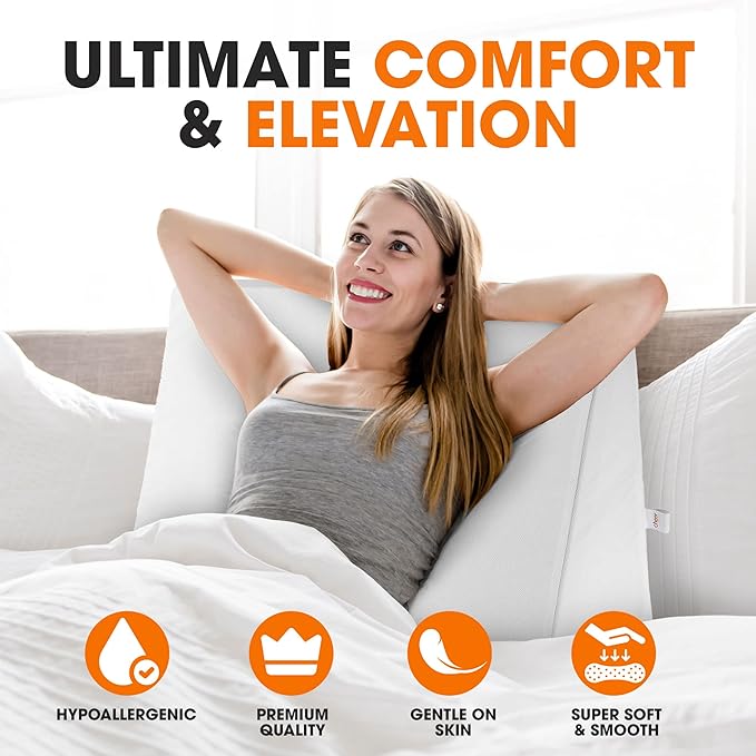 Cheer Collection Premium Memory Foam Bed Wedge Pillow for Acid Reflux, Sleeping Gentle Incline Cushion for Support of Head and Back - 25" x 25" x 6.5", White