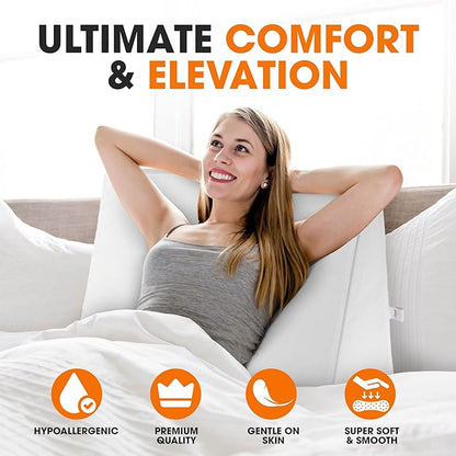 Cheer Collection Premium Memory Foam Bed Wedge Pillow for Acid Reflux, Sleeping Gentle Incline Cushion for Support of Head and Back - 25" x 25" x 6.5", White