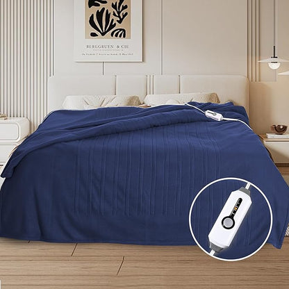 Electric Heated Blanket Full Size 72"x84", 4 Heating Levels & 10H Auto Shut Off, Soft Fleece Overheating Protection, Machine Washable, Dark Blue