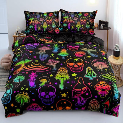 Mushroom Duvet Cover King Trippy Comforter Cover Aesthetic Bedding Set Colorful Bed Set Spring Mushroom Bedroom Decor