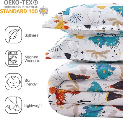 JSD Dinosaur Kids Comforter Set for Boys Girls, 3 Piece Full Microfiber Comforter with Pillow Sham, Lightweight All Season Washable