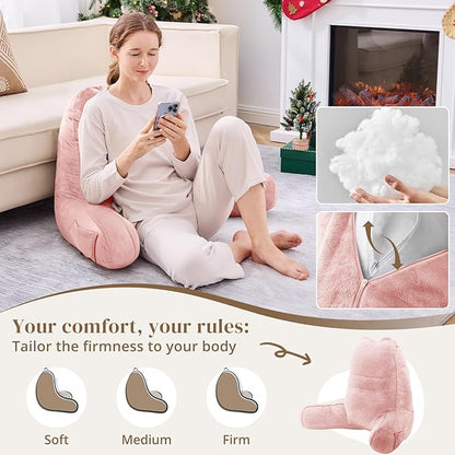 Sasttie Reading Pillow, Pillows for Reading or Relaxing – Ergonomic Support for Head, Neck, Back, and Lumbar, 21-Inch, Peach Pink