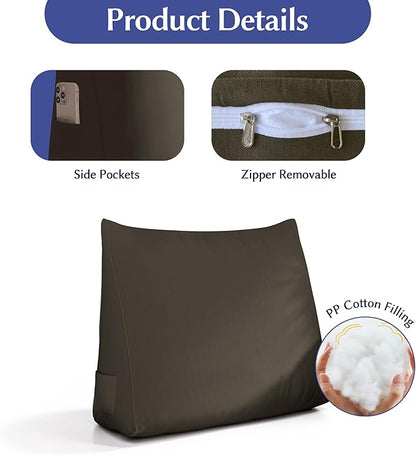 WOWMAX Back Pillow for Bed Sitting up-Bed Wedge Pillow Back Support Pillows for Bed & Sofa Couch, 85% Linen 15% Cotton Blend, Medium Gray