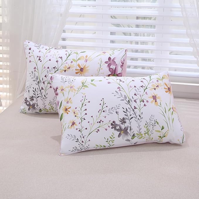 URBONUR Floral Duvet Cover Set King Size 3-Pieces Egyptian Cotton Percale Weave Bedding Set Garden Chic Flowers Comforter Cover, Soft Breathable Durable Bedding with Button Closure