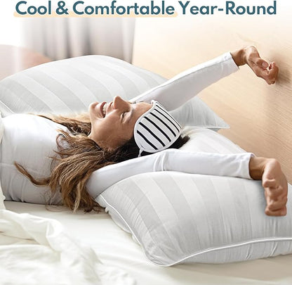 Queen Size Bed Pillows Set of 2 - Premium Down Alternative Breathable Pillows for Side, Back, and Stomach Sleepers Fluffy Hotel Quality Soft Microfiber Fill Cooling Skin-Friendly