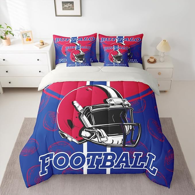 Feelyou Football Comforter Set with Sheets 7 Piece King Size Ball Games Bedding Set for Kids Boys Girls Rugby Bed in a Bag City of Footballs Room Decor Rugby Sports Soft Lightweight