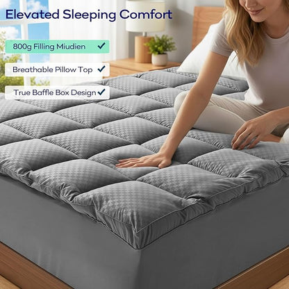 OLANLY Dual-Layer 4 Inch Twin XL Size Memory Foam Mattress Topper for College Dorm Room Essentials, 2 Inch Gel Memory Foam Topper, 2 Inch Cooling Pillow Top Mattress Pad Cover, Gray