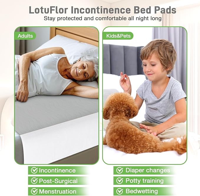 Bed Pads Washable Waterproof for Incontinence Adults, Reusable Wetting Pad Mattress Protector Underpads Tuckable Quick Dry, Fits Full Size Bed, 36" x 54", Gray