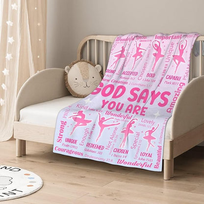 Ballet Bible Verse Blanket, Inspirational Scripture Religious Gifts for Christian, Warm Soft Flannel Bible Throw for Bed Sofa Decoration 40"x50" for Kids