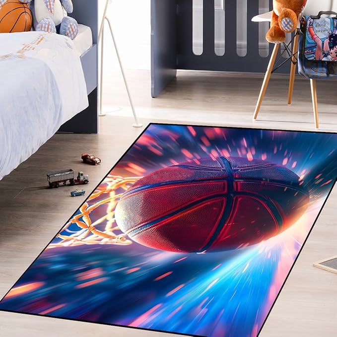 Basketball Rug for Boys Bedroom - Sports Rugs for Boys Bedroom, Sports Themed Carpet for Teens Kids Basketball Carpet for Living Room Floor Mat, Blue, 2x3 Feet