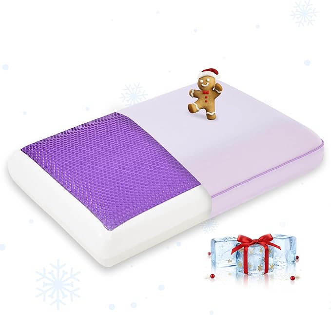 Cooling Pillow for Sleeping, Gel Memory Foam Pillow with Reversible Cover, Neck Support for Side, Back and Stomach Sleepers, Removable & Machine Washable Cover, Bed Pillows for Hot Sleepers, Purple