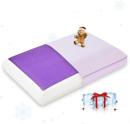 Cooling Pillow for Sleeping, Gel Memory Foam Pillow with Reversible Cover, Neck Support for Side, Back and Stomach Sleepers, Removable & Machine Washable Cover, Bed Pillows for Hot Sleepers, Purple