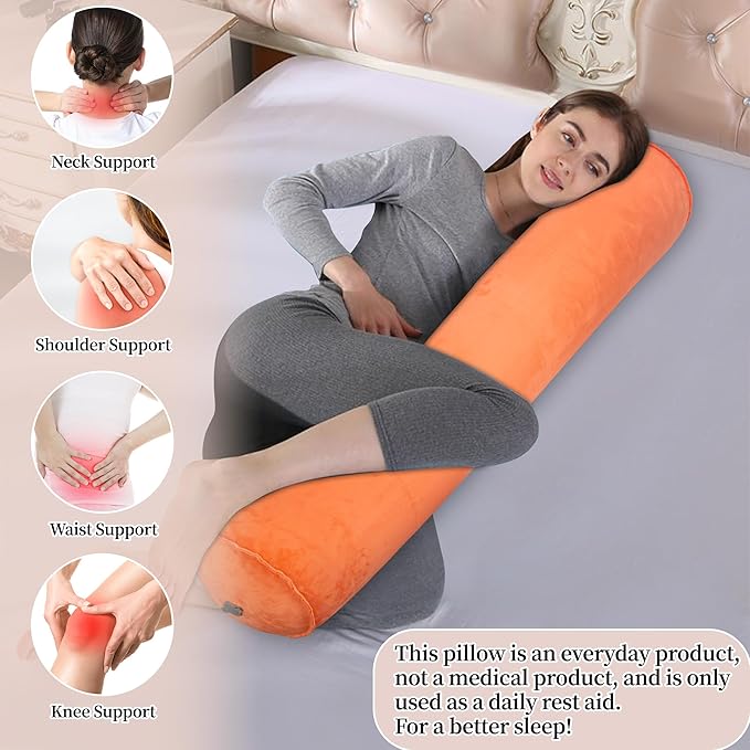 Inflatable Body Pillow for Adults Kids, 47 Inch Body Pillows for Side Sleeper, Travel Body Pillow for Bed, Long Bolster Pillow Round Cervical Cylinder Pillow for Sleeping