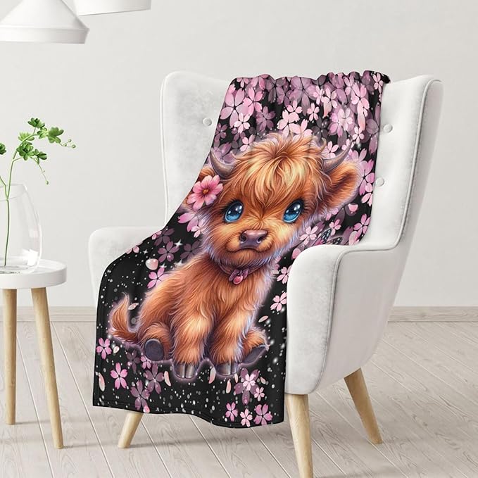 Teens Blankets for Highland Cow Lovers Blanket Gifts - 50" x 60" Inches Adult Breathable Throws for Bed, Couch, Living Room