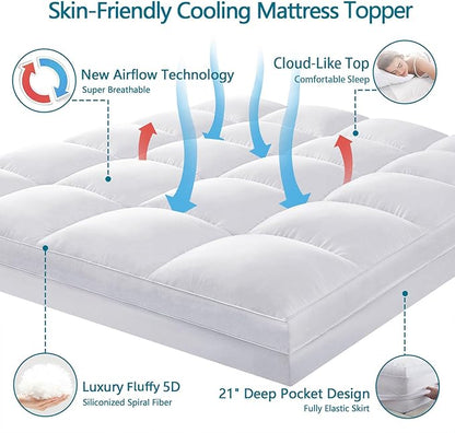 CHOKIT California King Mattress Topper, Extra Thick Pillow Top Mattress Pad for Back Pain Relief, Cooling Bed Topper Mattress Cover with 8-21 Inch Deep Pocket