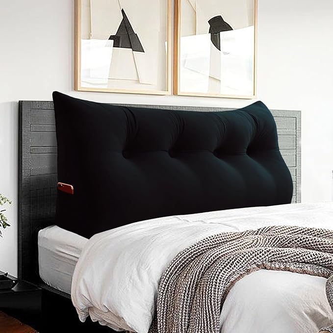 Headboard Pillow - 3 in 1 Large Bed Pillow as Wedge Reading Pillow, Large Couch Daybed Pillow or Positioning Support Backrest Back Cushion for Sitting in Bed Velvet Full Black