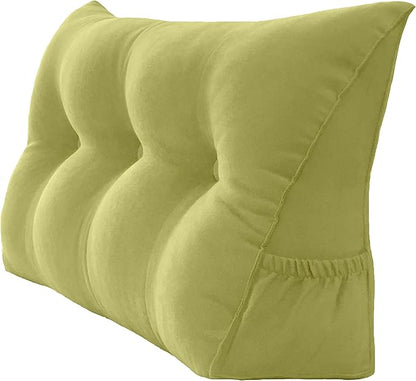 Triangular Reading Bed Rest Pillow Large Bolster Cushion Headboard Backrest Wedge Pillow with Removable Cover and Two Large Side Pockets (Lime, Twin: 39 x 8 x 20 inches)