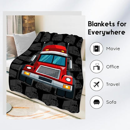 Truck Blanket, Cozy Soft Throw Gifts for Kids, Cute Black Flannel Throw Blankets for Couch Sofa, 40x50 Inches