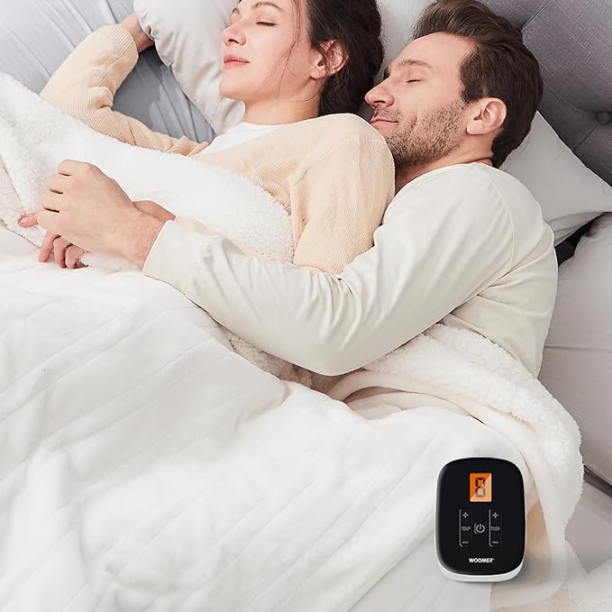 WOOMER Electric Blanket Twin Size,Durable Flannel and Soft Sherpa,Dual Control,62”×84” Heated Throw Blanket, 10 Heat Levels&0.5-12h auto-Off,Energy Efficient,ETL Certified