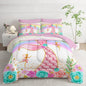 Mermaid Comforter Set Twin - 7 Piece Girls Bedding, Pink Teal Floral Bed Set, Soft Microfiber Comforter, Sheets, Pillowcases