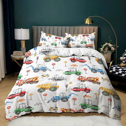 CVHOUSE Excavactor Bedding King Size,Construction Set for Boys Kids Teens,Truck Comforter Cover Soft,1 Duvet 2 Pillowcases 3 Piece,Boy's Bedroom Decor, King 90'x102'