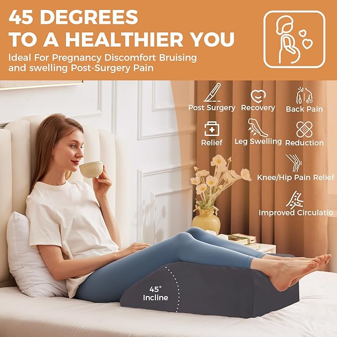 Leg Pillow Elevation Blood Circulation, Leg Elevation Pillows for After Surgery, Swelling, Leg Elevating Pillows with Cover and Handle, Leg Pillow for Pain Relief, 23.6×16.8×8Inch, Velvet Grey
