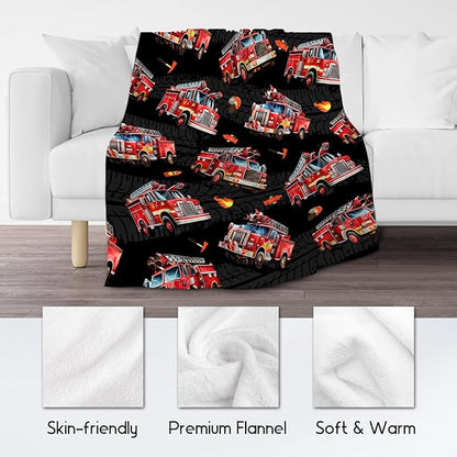 Kids Throw Blanket Fire Truck Gifts for Teens Adults - Lightweight Furry Flannel Blankets for Bedding (60"x80")