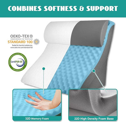 3PCS Wedge Pillow Set for After Surgery, Wedge Pillow for Acid Reflux Relief, Adjustable 9&12inch for Headboard, Orthopedic Memory Foam for Neck&Back Support, White/Grey