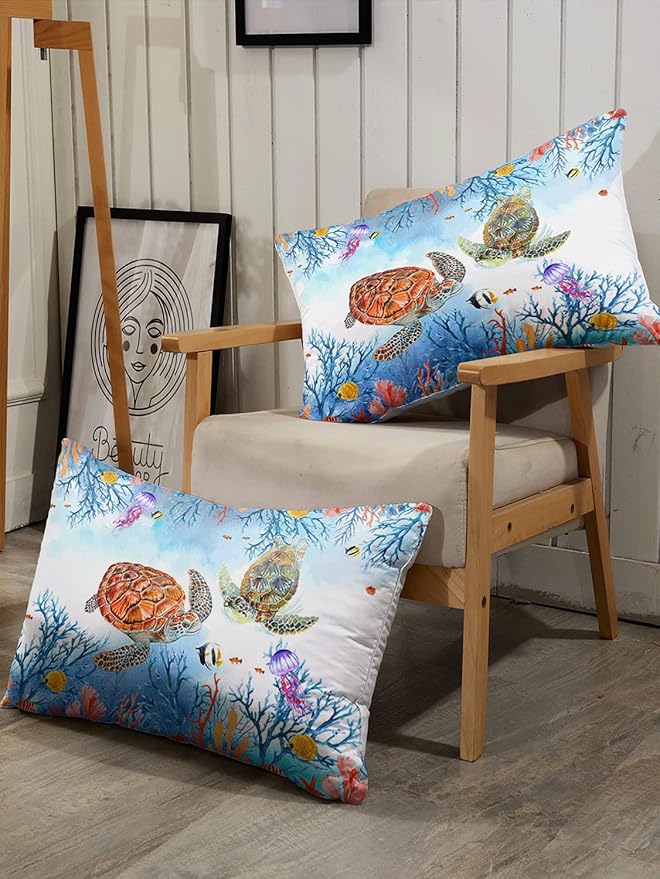 CVHOUSE Sea Turtle King Size Duvet Cover Set, 3 Piece, Blue-Green, Polyester Blend, Machine Wash, Kid, Everyday/Casual