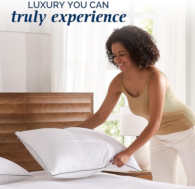 downluxe Goose Feather and Down Pillows - Hotel Collection Feather Pillows for Back, Stomach or Side Sleepers, Bed Pillows Queen Size Set of 2 (20"x28")