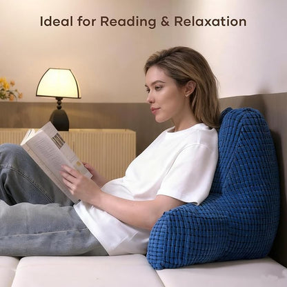 NOONTIDE Reading Pillow with Top Handle,Uniquely Designed Soft Fabric, Ergonomic Back Support for Bed,Cover Washable Sit up Pillow,Watching TV/Gaming/Relaxing(Blue)