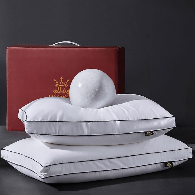 L LOVSOUL Goose Feather Down Pillow King Size of 2,Ultra Soft 100% Organic Cotton Fabric, 700TC,800 Fill Power, Luxury Hotel Collection Bed Gusseted Pillows for Back, Stomach or Side Sleepers