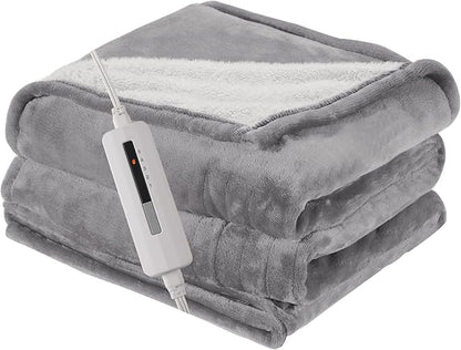 50"x60" Heated Electric Blanket Throw Thickened Flannel and Sherpa Heated Blanket, 3 Hours Timer Auto-Off & 5 Heating Levels, Machine Washable, Ash Gray
