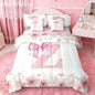 Erosebridal Initial Z Bed in A Bag Twin,Cute Pink Bow Bedding Sets, Spring Flower Floral Comforter Set with Sheets for Girls, Dreamy Princess Style Bed Set Bedroom Decor 7 Pieces