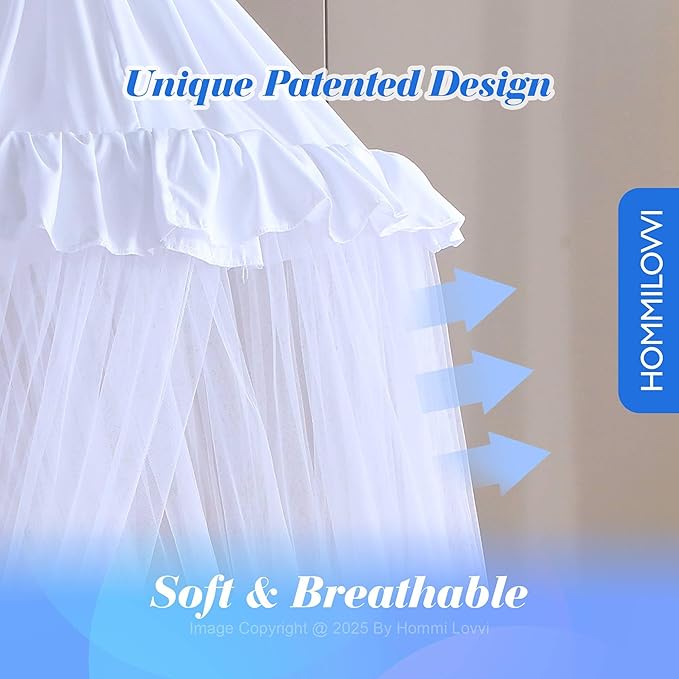 White Bed Canopy for Girls with Stars Lights, Princess Canopy Bed Curtains for Twin, Full, Queen Size Bed Hanging Canopy for Girls Room Decor, Kids Sheer Canopy Curtain
