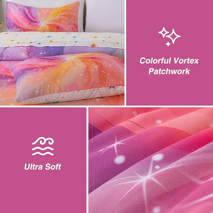 A Nice Night 6Pcs Twin Swirling Galaxy Dreamy Comforter Set, Colorful Rainbow Gradient Glitter Tie Dye Comforters, Ultra Soft Bedding Set (Purple-Pink, Twin 6Pcs)