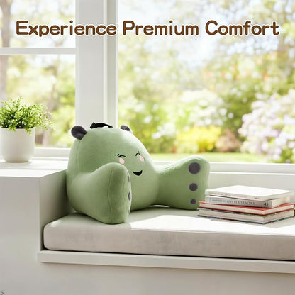 Reading Pillow for Sitting in Bed Couch Teens/Adult, Back Rest Pillow for Sitting Up in Bed with Shredded Memory Foam, Includes Arms and Washable Cover (Green)