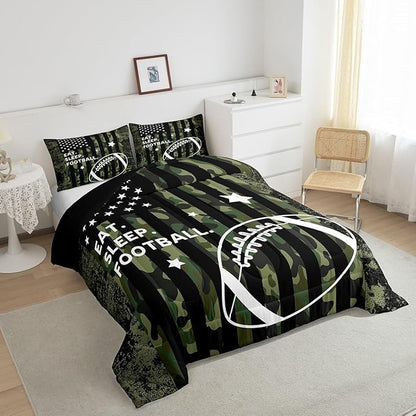 Feelyou Full Football Bedding Set for Kids Toddler Camo American Flag Comforter Set for Boys Girls Rugby Sports Comforter Teens Soccer Duvet Set Microfiber Bed Set