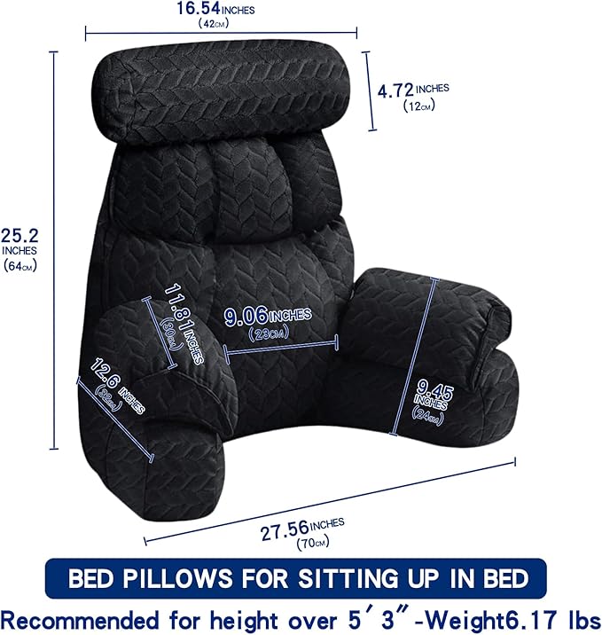 FXXUDVNIIN Back Pillow for Bed Sitting up – with 9.4" Armrests Bed Pillow for Sitting up,Inch Arms for Support, Ideal for Reading, Watching TV, Gaming, and Relaxing
