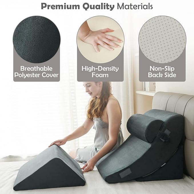 Ganaver 4Pcs Wedge Pillow for Sleeping, Orthopedic Bed Wedge Pillows for After Surgery, Foam Triangle Sit Up Pillow Wedge for Back, Neck, Shoulder Support, Leg Elevation, Acid Reflux, Gerd, Snoring
