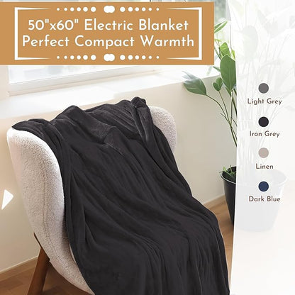 Electric Throw Blanket 50"x60" Throw Size with Cozy Microplush, 5 Heat Settings & 3 Hours Auto Off, Cozy & Warm for All Night, Machine Washable, Iron Grey
